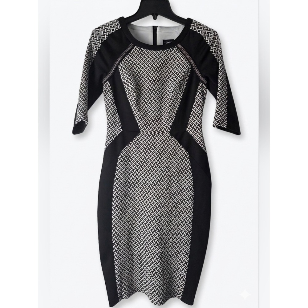 Jax Black and White Geometric Paneled Midi Dress Size 2